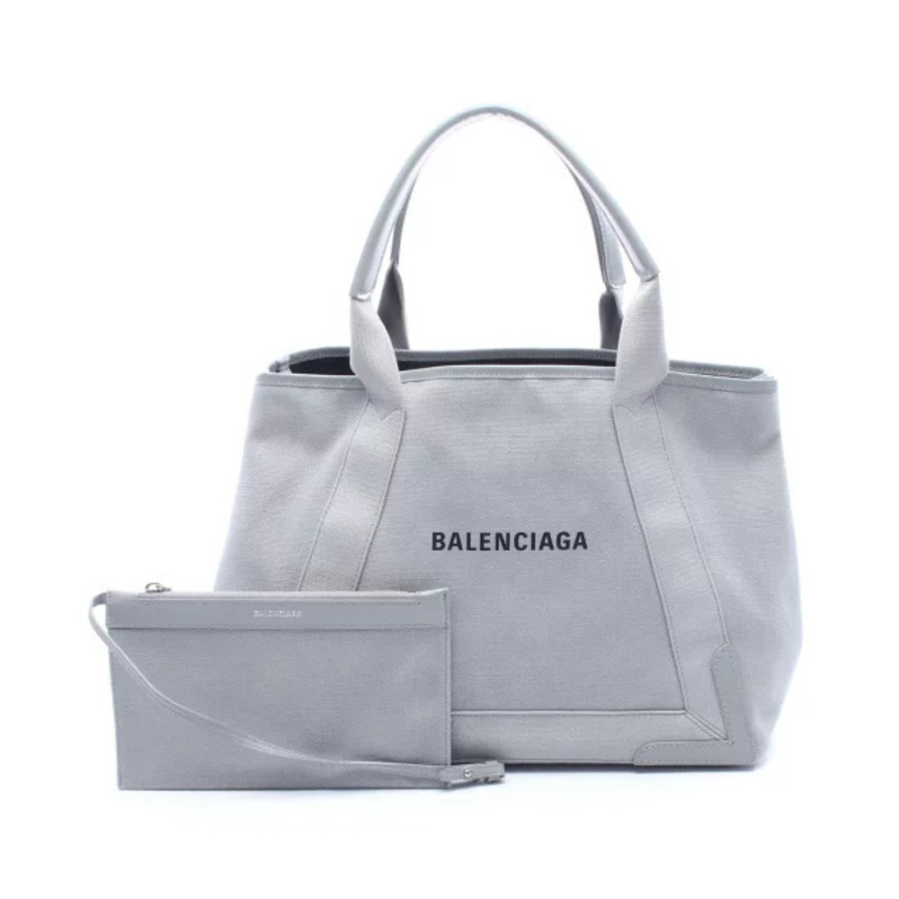 Balenciaga Navy Blue CABAS Tote Bag Canvas Leather Grayish